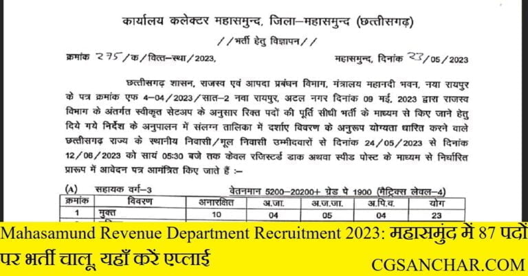 Mahasamund Revenue Department Recruitment 2023